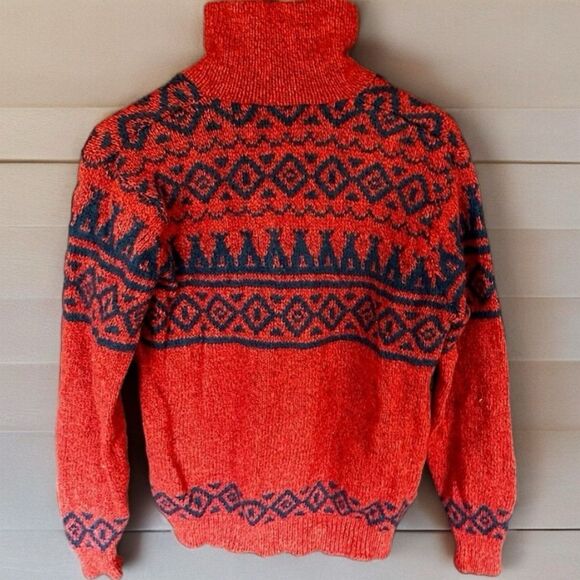 L.L. Bean Vintage Red Navy Blue Wool Fair Isle Nordic Cardigan Sweater Jacket L - Picture 6 of 6